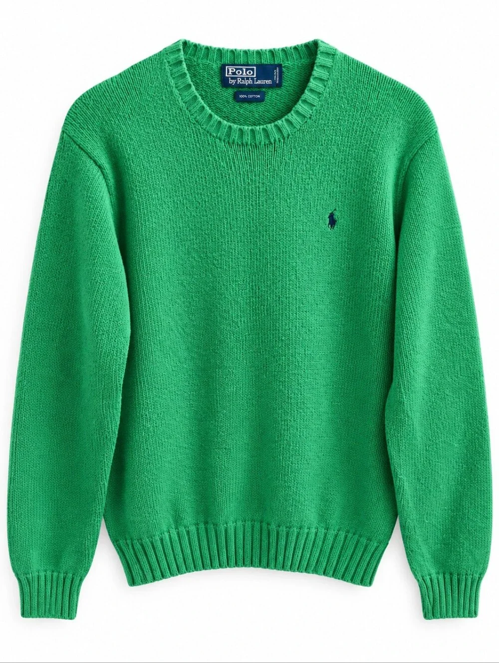 Vintage 80s 90s Polo Ralph Lauren Apple Green Cotton Crewneck, L navy Pony